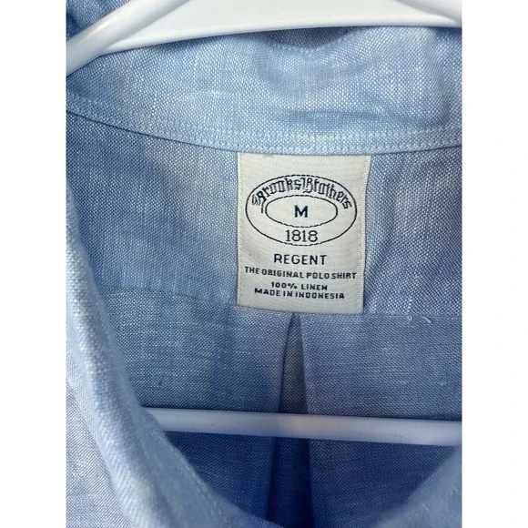 Brooks Brothers Shirt Mens Medium Blue Regent Fit Linen All Over Print Resort
